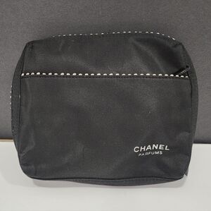 CHANEL Perfume Bag Clutch Organizer Black COLOR Silver Ribbon Design
